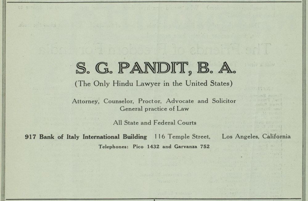 Advertisement for S.G. Pandit B.A.